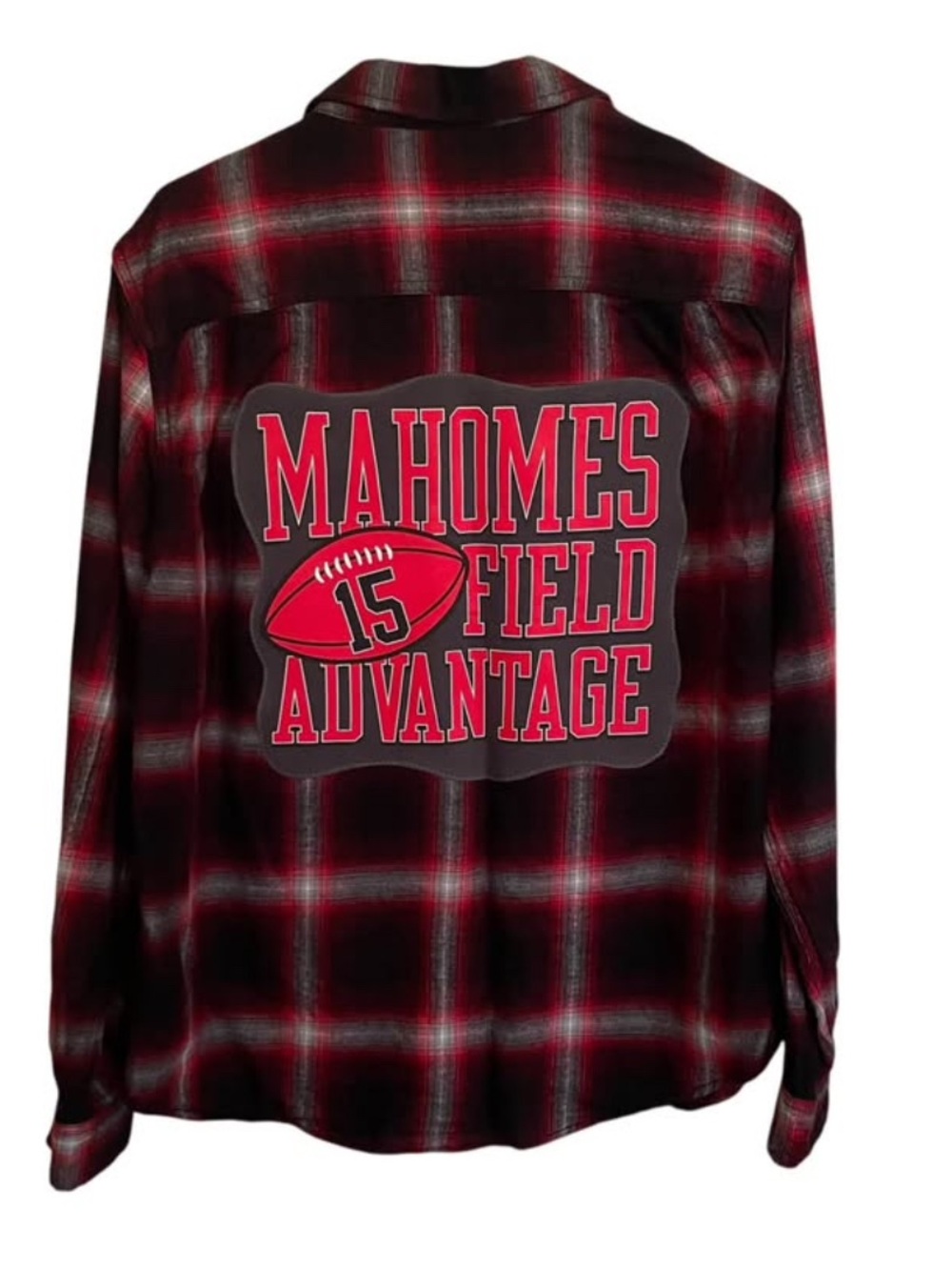Mahomes Field Advantage Chiefs Custom Upcycled Flannel Shirt L